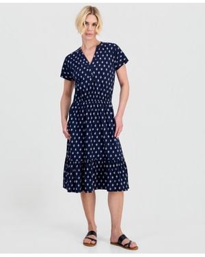Style & Co. Petite Flared Knit V-neck Dress - Blue