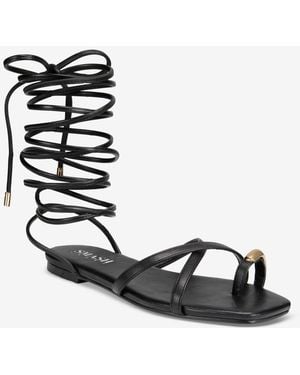 SMASH Shoes Peyton Lace Up Flat Sandals - Black