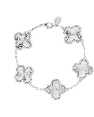 Rivka Friedman Rhodium Plated Five Station Flower Bracelet - Black