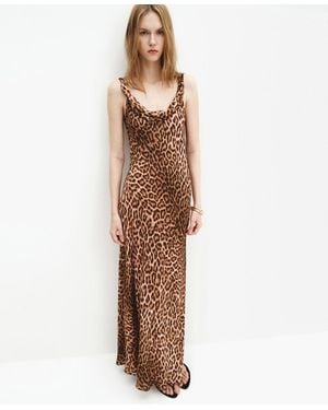 Mango Draped Neckline Animal-print Dress - Natural