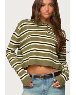 Edikted Shelby Striped Polo Sweater - Green