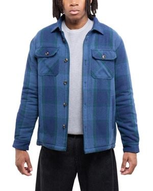Xray Jeans Cotton Plaid Flannel Button-up Shirt Jacket With Faux Shearling Lining - Blue