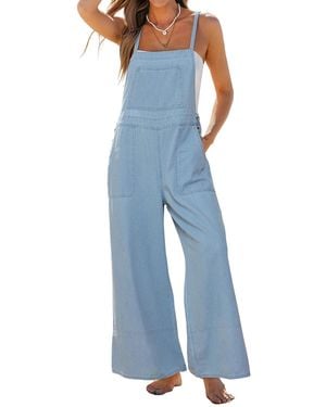 CUPSHE Denim Square Neck Jumpsuit - Blue