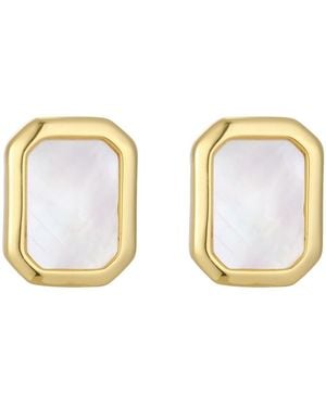 st. Moran Gold Natural Imitation Pearl Bezeled Solange Stud Earrings - White