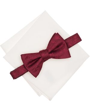 BarIII Kingston Tonal Floral Bow Tie And Pocket Square Set - Red
