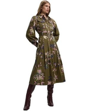 Karen Millen Floral Cotton Sateen Midi Shirt Dress - Green