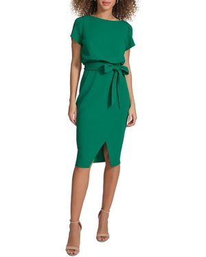 Kensie Tulip-sleeve Tie-waist Sheath Dress - Green