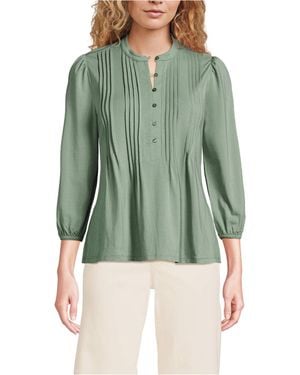 Lands' End Lightweight Jersey Button Pintuck Top - Green