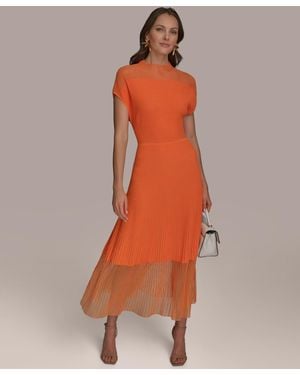 Donna Karan Mock-neck A-line Dress - Orange