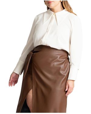 Eloquii Plus Size Pointed Collar Button Up Shirt - Brown