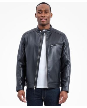 Michael Kors Faux Leather Moto Jacket - Blue
