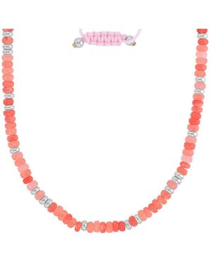Roxy Waterproof Yellow Beads Labradorite Adjustable Necklace - Pink