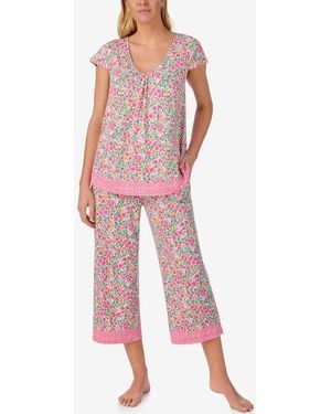 Ellen Tracy Scoop Neck Top And Cropped Pajama Pants - Red