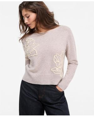 Charter Club 100% Cashmere Boatneck Embroidered Floral Sweater - White