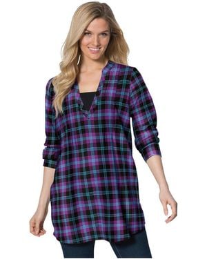 Woman Within Plus Size Flannel Tunic With Layered Look - Blue