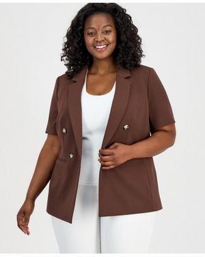 Anne Klein Plus Size Short-sleeve Open-front Blazer - Brown