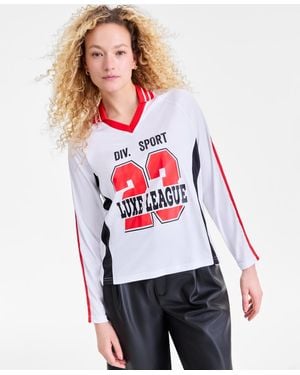 BarIII Sporty Graphic Long-sleeve Polo Top - Red