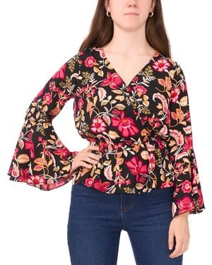 SAM & JESS Petite Bell Sleeve V-neck Peplum Blouse - Red