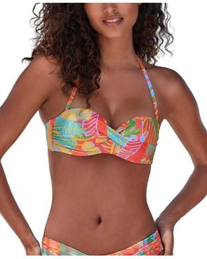 Lascana Tropical Print Bandeau Bikini Swimsuit Top Bra Sizing - Red