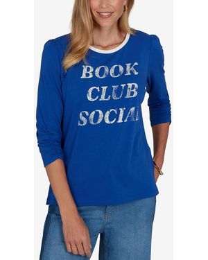 Ruby Rd. Petite Book Club 3/4-sleeve Graphic-print Top - Blue