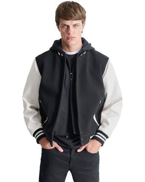 DKNY Colorblocked Removable Hood Varsity Jacket - Black