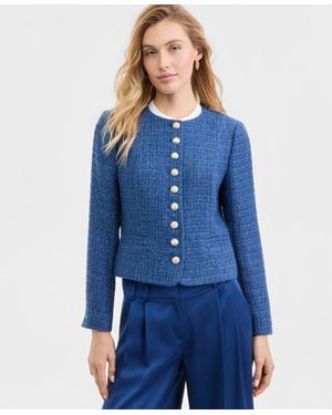 Tahari Boucle Tweed Cropped Jacket - Blue