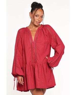 Petal & Pup Hart Long Sleeve Mini Dress - Red