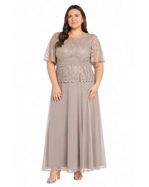 R & M Richards Plus Size Lace Bodice Gown - Brown