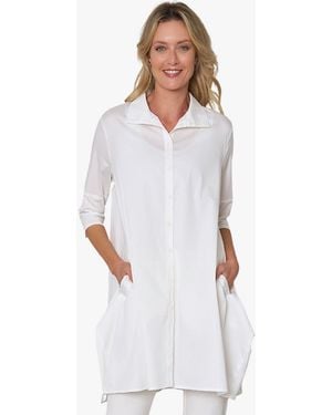 Stella Carakasi 3/4 Sleeve Button-front Cotton Poplin And Jersey Shirt Top Tiburon Tunic Icon - White