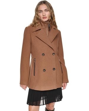 DKNY Double-breasted Long-sleeve Peacoat - Brown