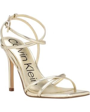 Calvin Klein Tegin Faux Leather Ankle Strap Heels - Metallic