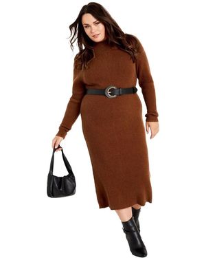 Avenue Callie High Neck Sweater Dress - Brown