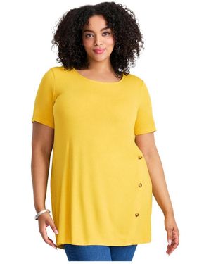 Avenue Plus Size Button Detail Tunic Tee - Yellow