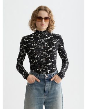 Scotch & Soda All Over Printed Mock Neck Long Sleeve T-shirt - Gray
