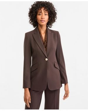 Tahari One Button Shoulder-padded Blazer - Brown