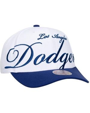 Mitchell & Ness And White/royal Los Angeles Dodgers Xl Script Pro Crown Adjustable Hat - Blue