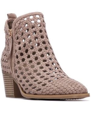 Xti Block Heel Braided Style Ankle Booties - Brown