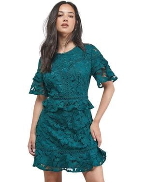 Oasis Lace Trim Detail Frill Sleeve Mini Dress - Blue