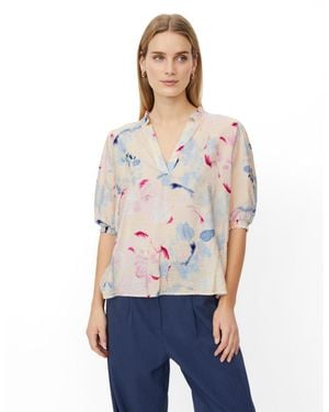 Masai Madanessa Floral-print V-neck Ruffle-trim Blouse - White