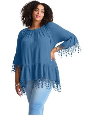 Avenue Crochet Fringe Trim Tunic - Blue