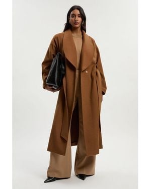 Karen Millen Brushed Wool Wrap Tailored Maxi Coat - Brown