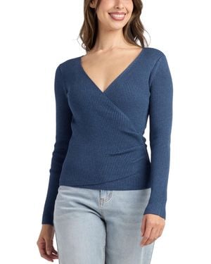 Bcx Long-sleeve Wrap Sweater - Blue