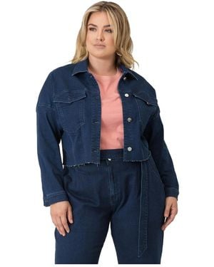 Standards & Practices Plus Size Drop Shoulder Cropped Indigo Jean Jacket - Blue