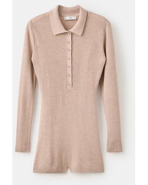 Mango Ribbed Knitted Polo-neck Playsuit - Natural