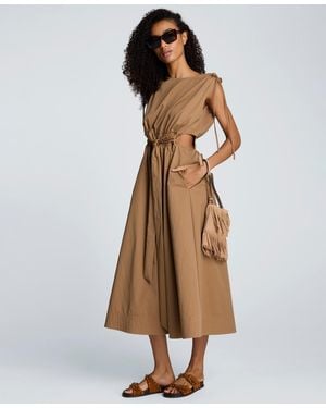 Kenneth Cole Cotton Ruched Waist Midi Dress - Brown