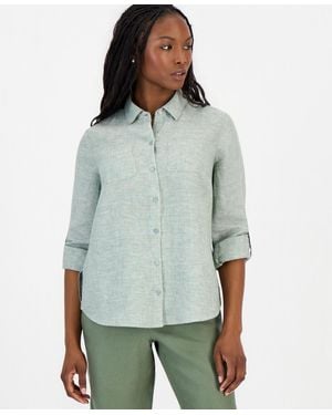 Charter Club Petite 100% Linen Button-front Shirt - Green