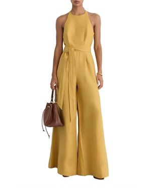 Reiss Della Open-back Wide-leg Linen Jumpsuit - Metallic