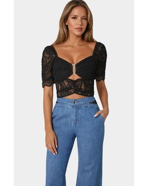 Bebe Puff Sleeve Lace Top - Blue