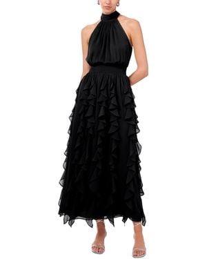 1.STATE Smocked Cascade-ruffle Halter Maxi Dress - Black