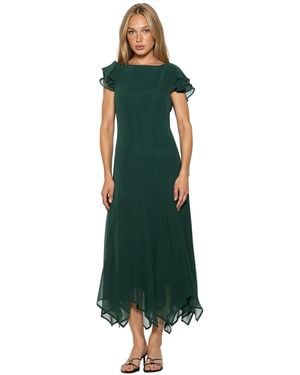 Alexia Admor Kaelith Ruffle-sleeve Asymmetrical-hem Midi Chiffon Dress - Green